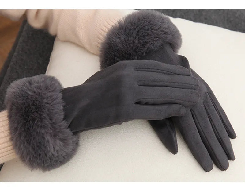 Wildlederhandschuhe mit Kunstpelz - VelvetGlam