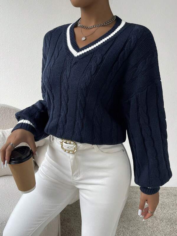 Ywenna pullover | afslappet stribet fletstrikket pullover til kølige dage
