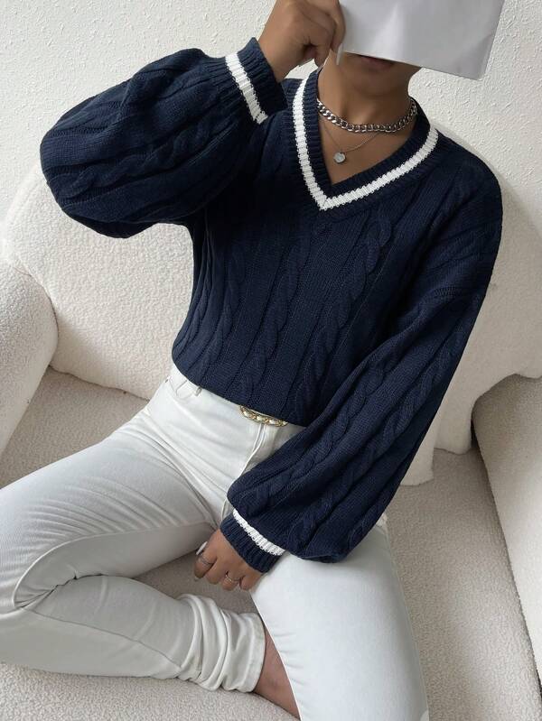 Ywenna pullover | afslappet stribet fletstrikket pullover til kølige dage