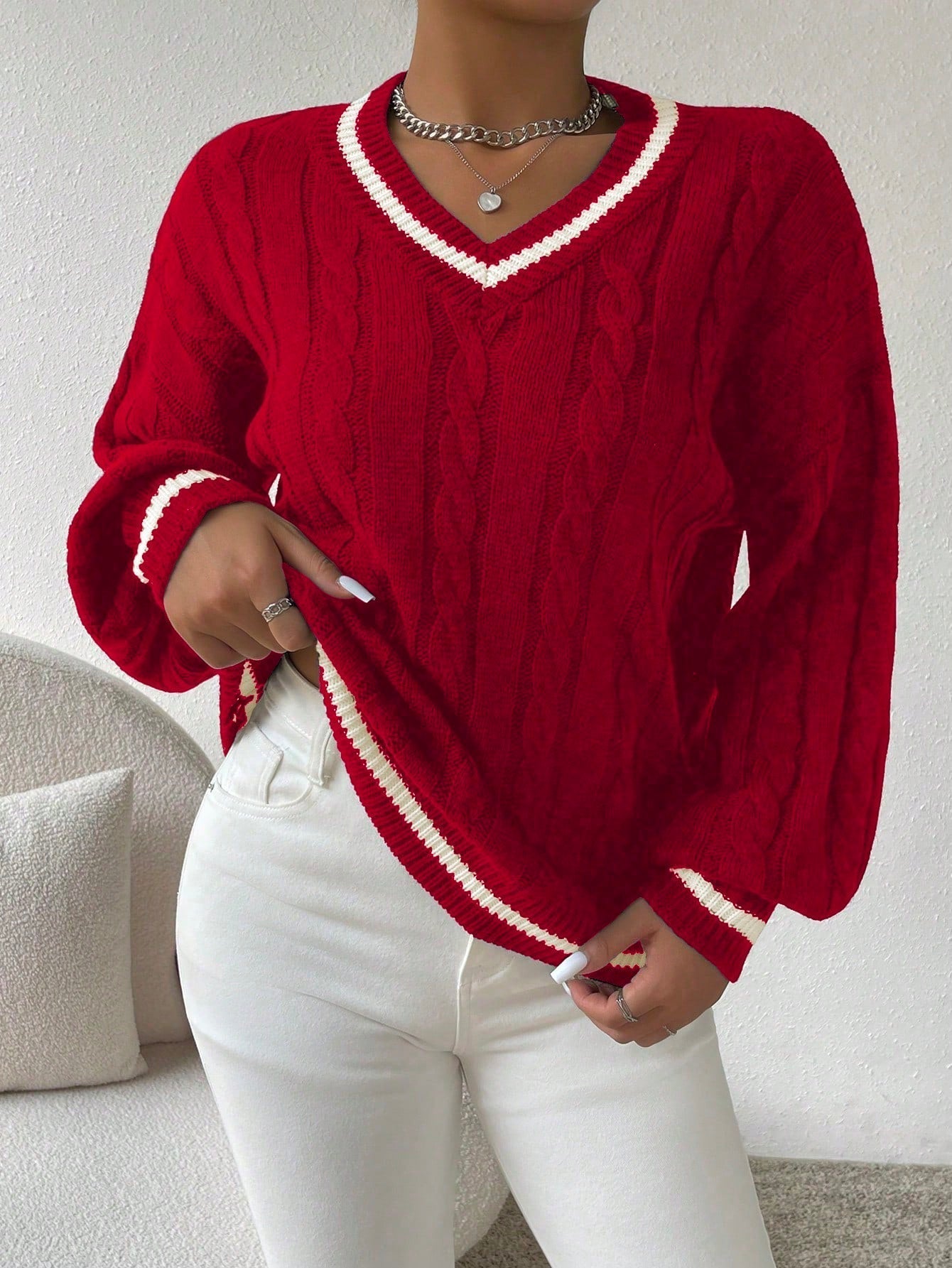 Ywenna pullover | afslappet stribet fletstrikket pullover til kølige dage