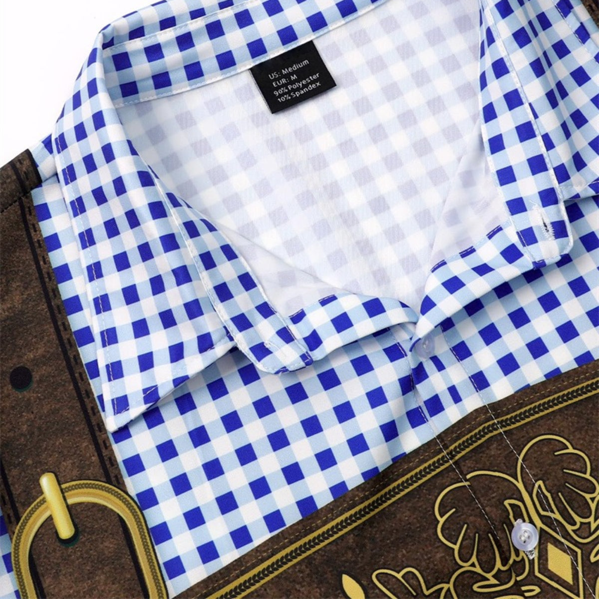 GaudiBursch – T-Shirt mit kariertem Hemd- & Lederhosen-Print – Dein Wiesn-Hit