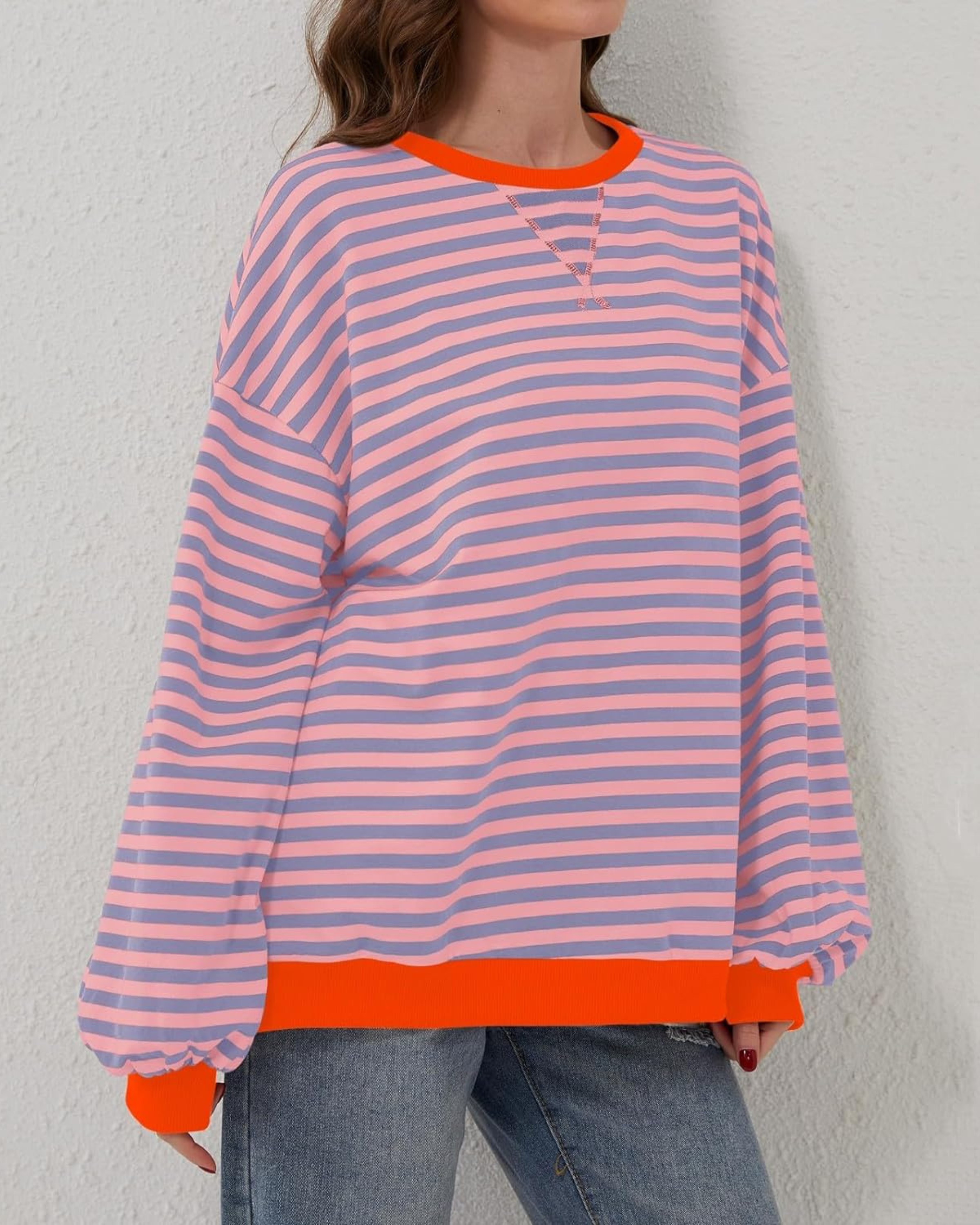 Devako Lua - Langærmet stribet sweatshirt i plusstørrelse