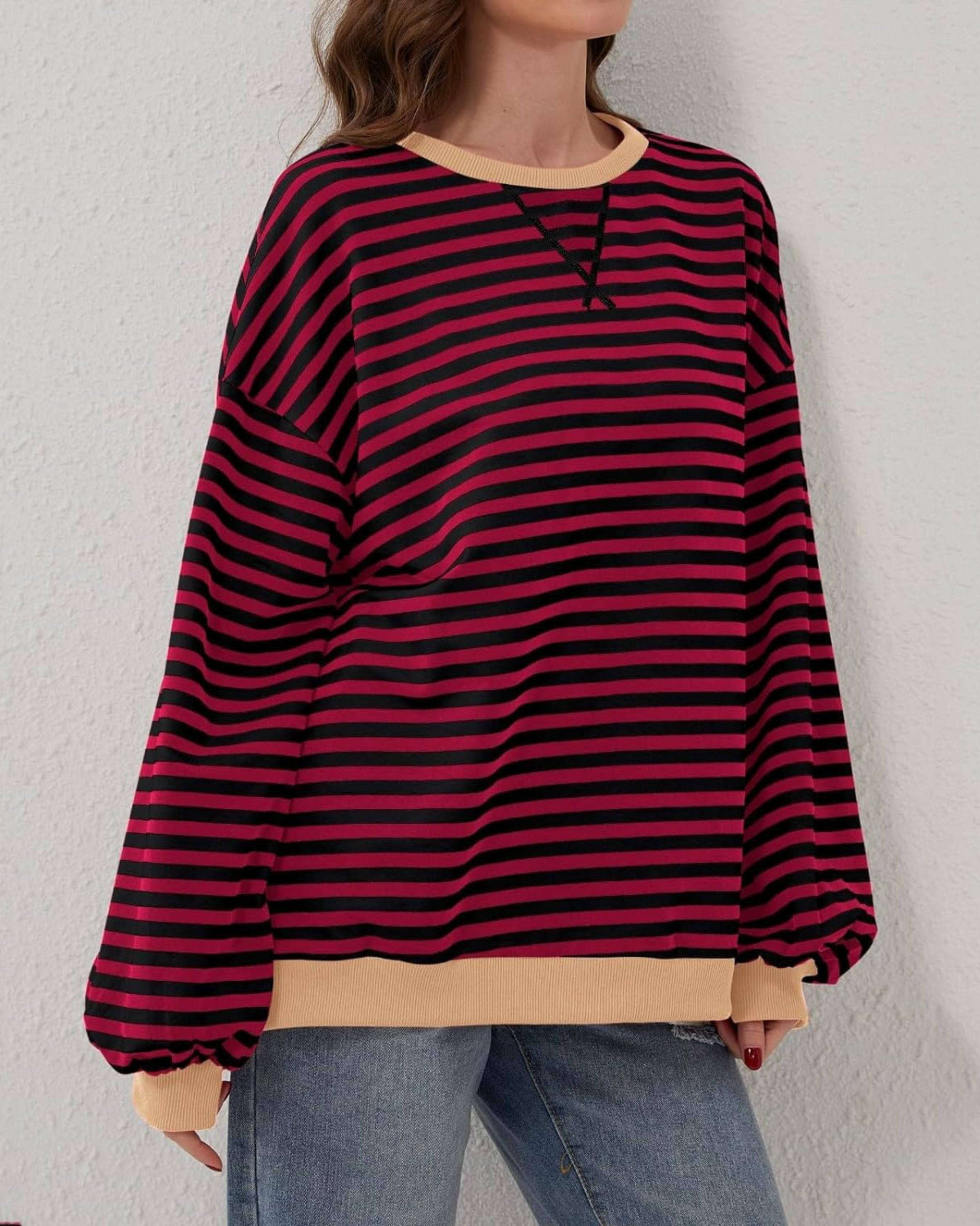 Devako Lua - Langærmet stribet sweatshirt i plusstørrelse