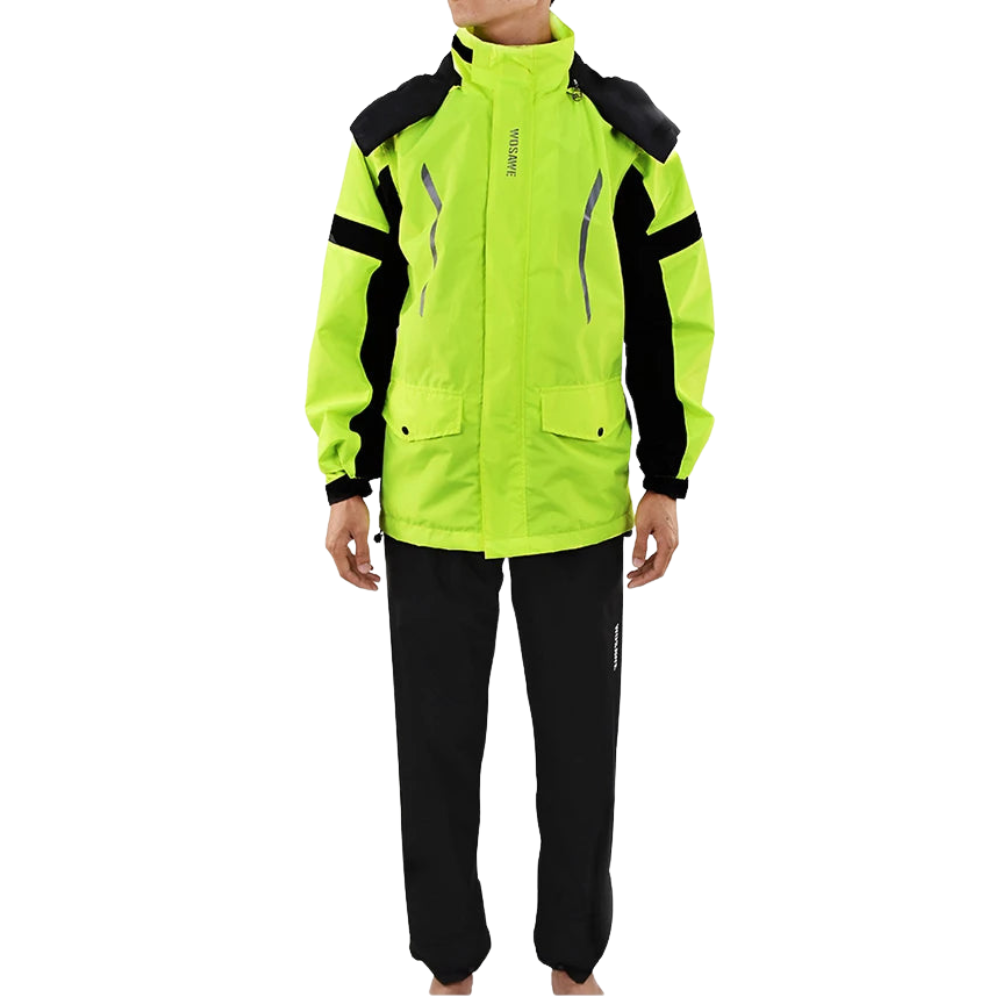 Wasserdichter Herren Motorrad Regenmantel mit Reflektoren, Schwarz/Grün, S-XXXL