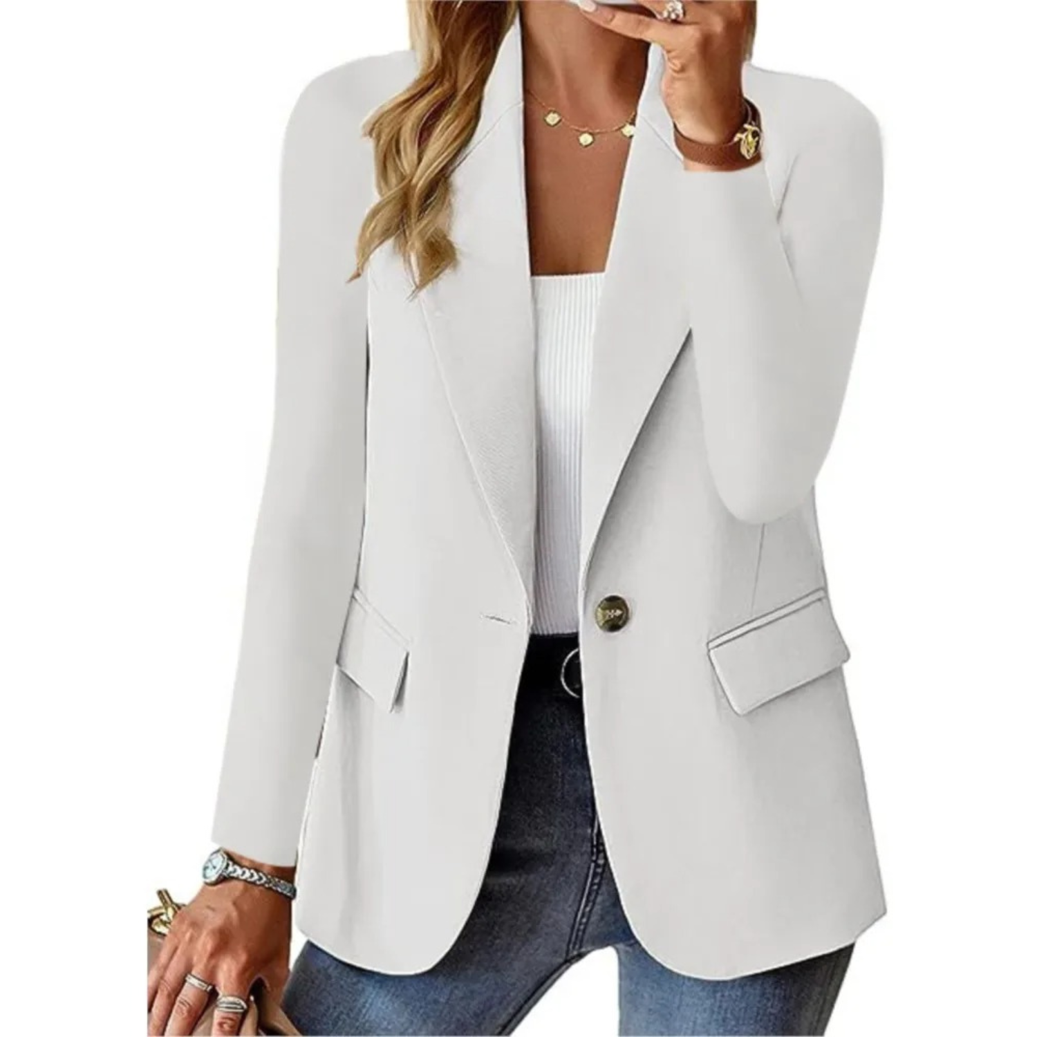 Lässige solide lange Ärmel schmale Tasche mit Schnalle Damen Blazer - Ari