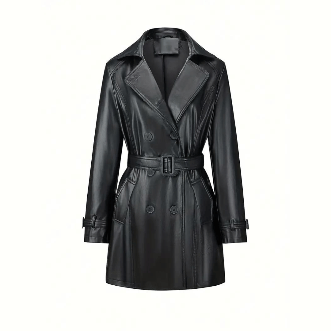 Valencia Noir Leder Trenchcoat für Frauen | Zeitlose Eleganz & Stil