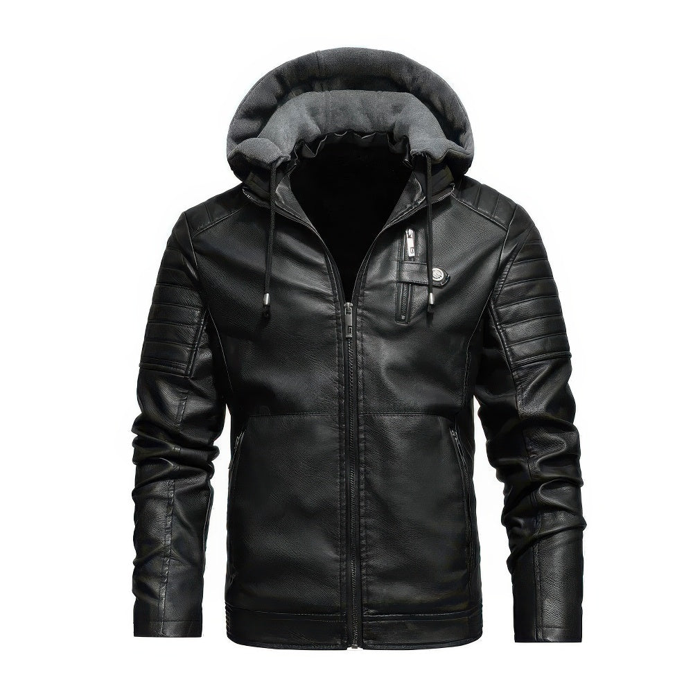 Cappotto invernale di pelle con cappuccio per uomo - lussuoso e comodo