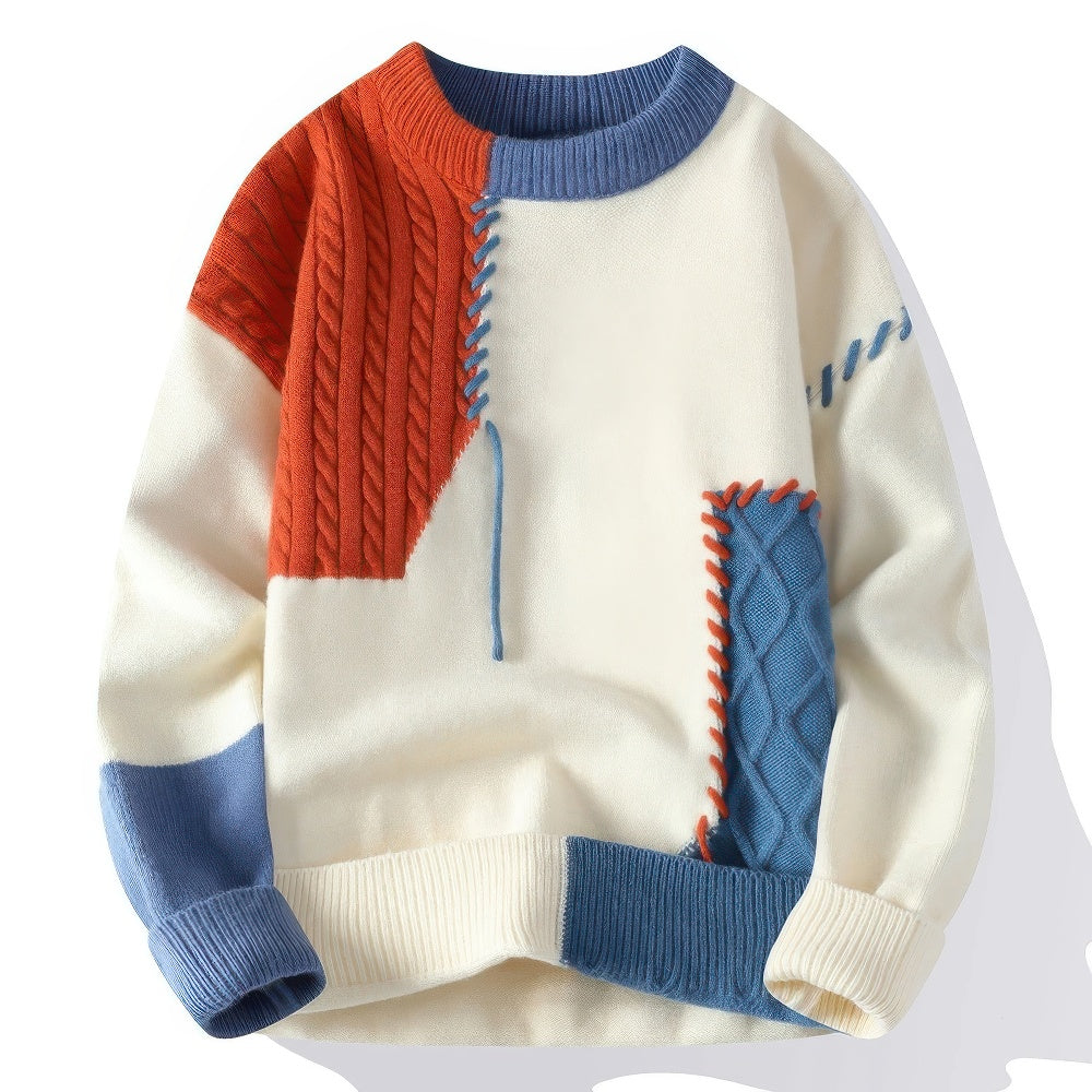 Maglione a collo alto da uomo patchwork - Articoli di moda unici e comodi