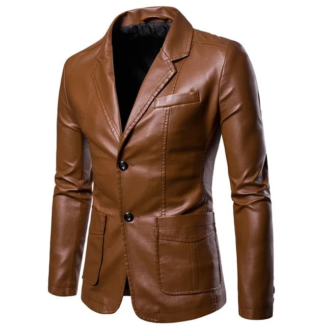 Herren PU-Leder Anzugjacke mit Revers - Orandy