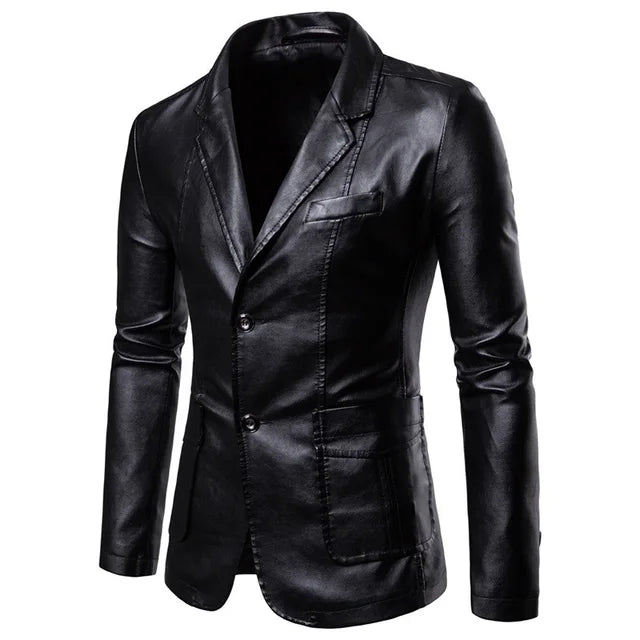 Herren PU-Leder Anzugjacke mit Revers - Orandy
