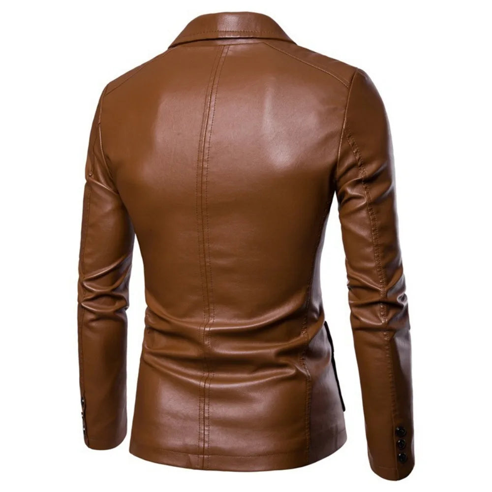 Herren PU-Leder Anzugjacke mit Revers - Orandy