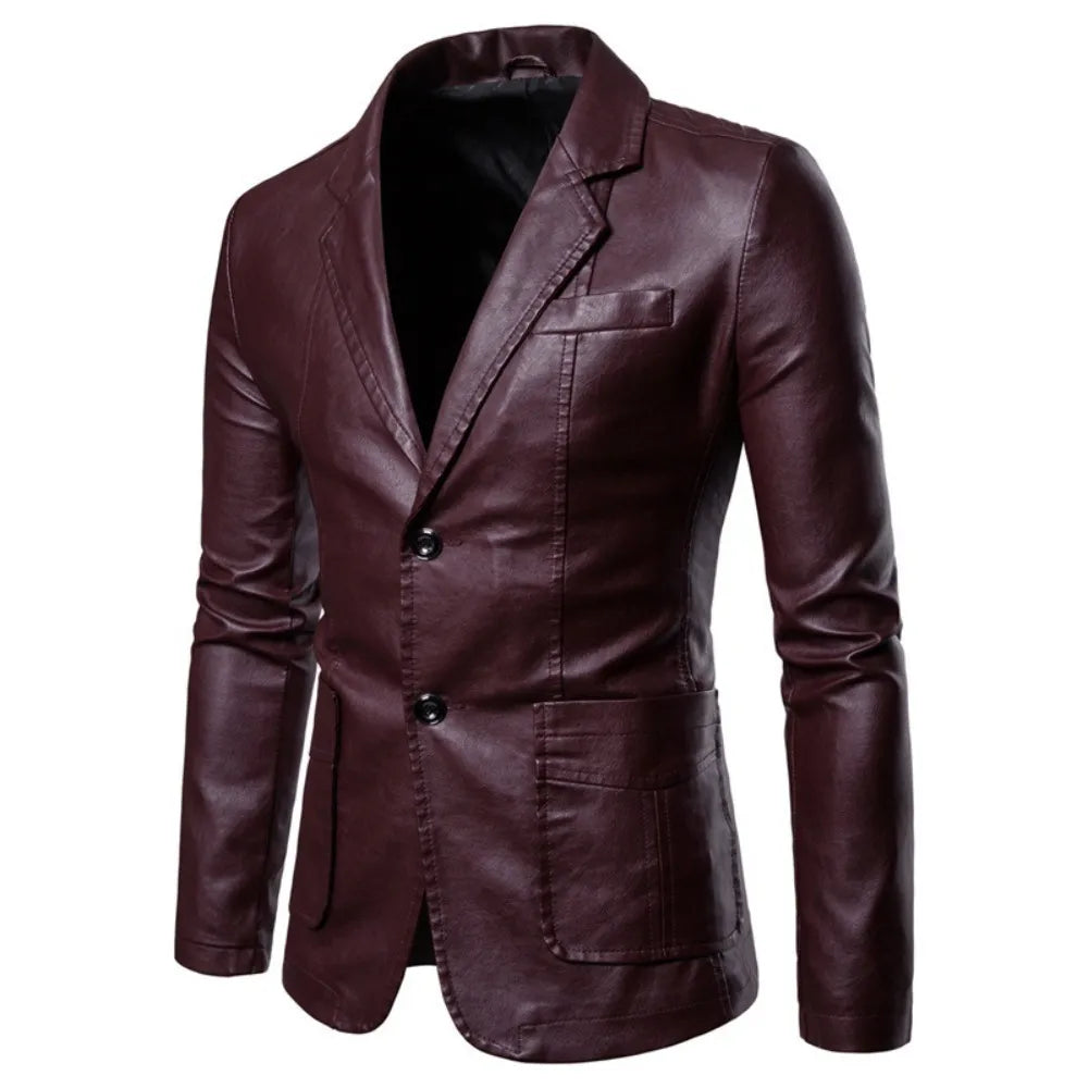 Herren PU-Leder Anzugjacke mit Revers - Orandy
