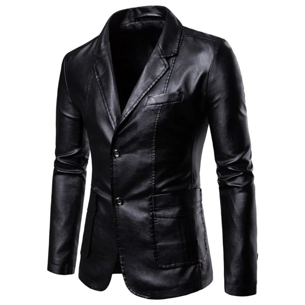 Herren PU-Leder Anzugjacke mit Revers - Orandy