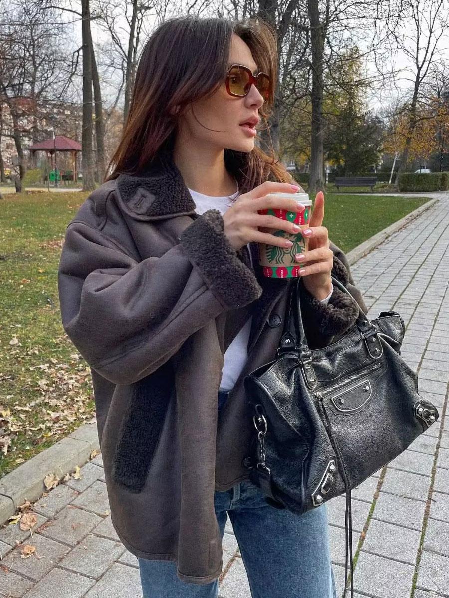 Amy Damen-Lederjacke in Braun für warme Eleganz und zeitlosen Vintage-Stil