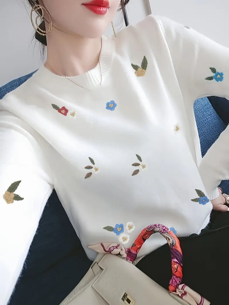 Bryer | Maglione a coste ricamato con motivo floreale - Comfort elegante per donna