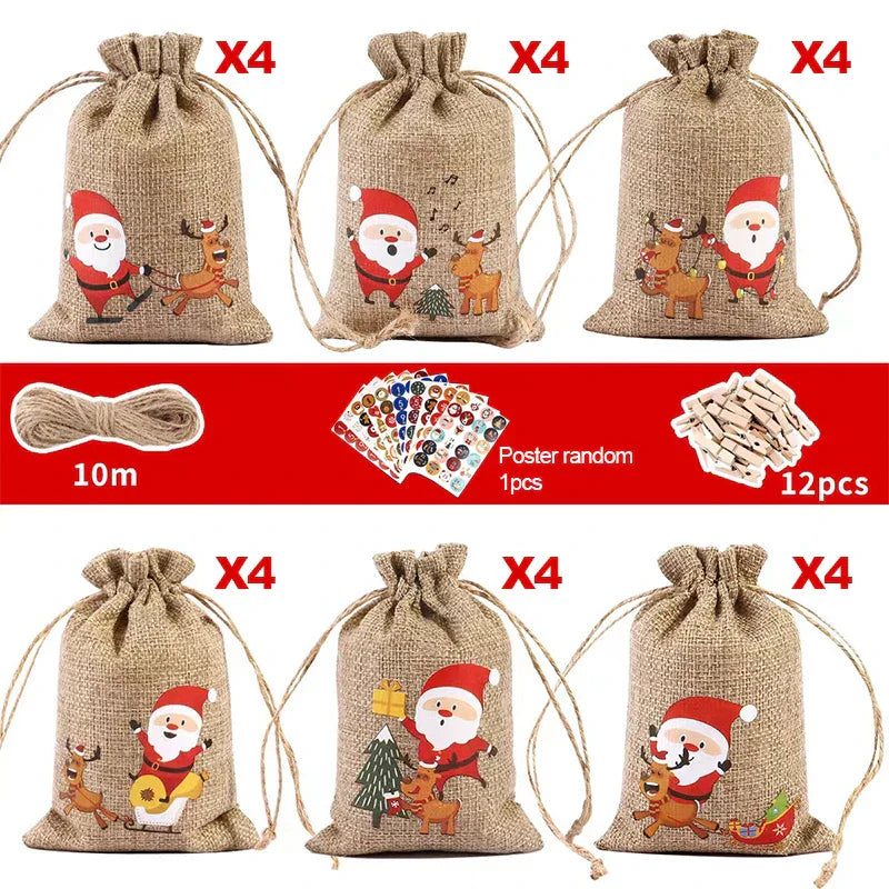 Festira – Adventskalender sæt med 24 gaveposer og klistermærker