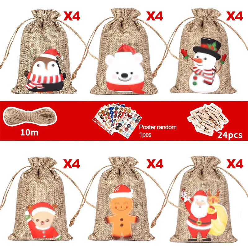 Festira – Adventskalender sæt med 24 gaveposer og klistermærker