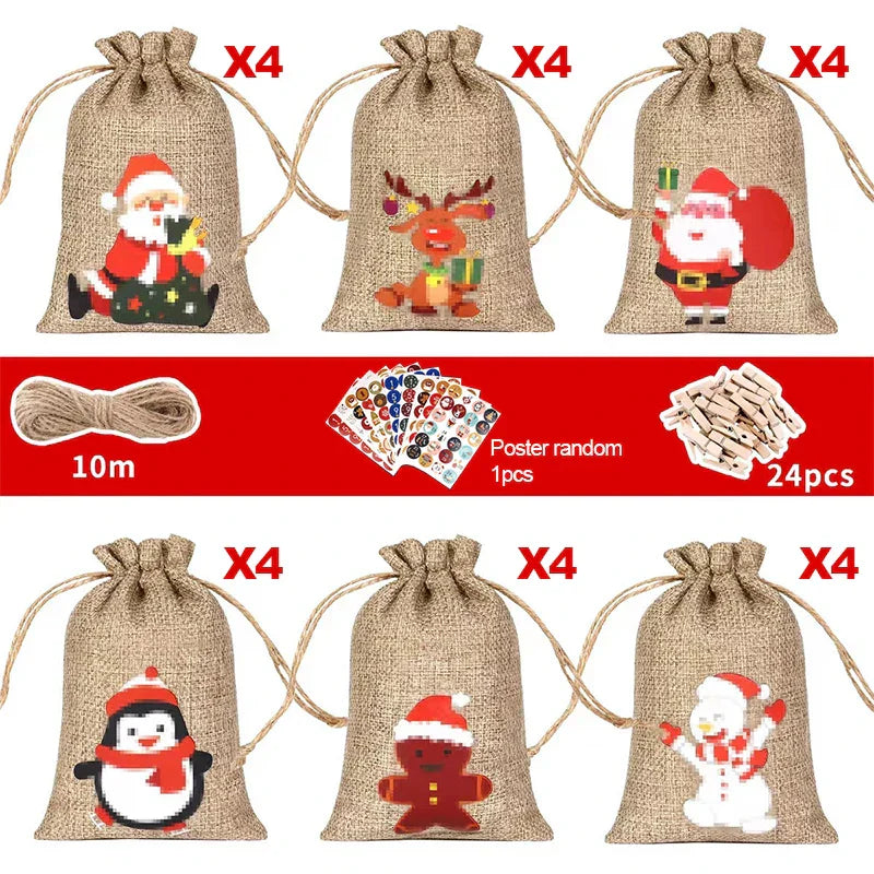 Festira – Adventskalender sæt med 24 gaveposer og klistermærker