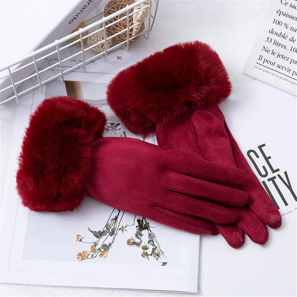 Wildlederhandschuhe mit Kunstpelz - VelvetGlam