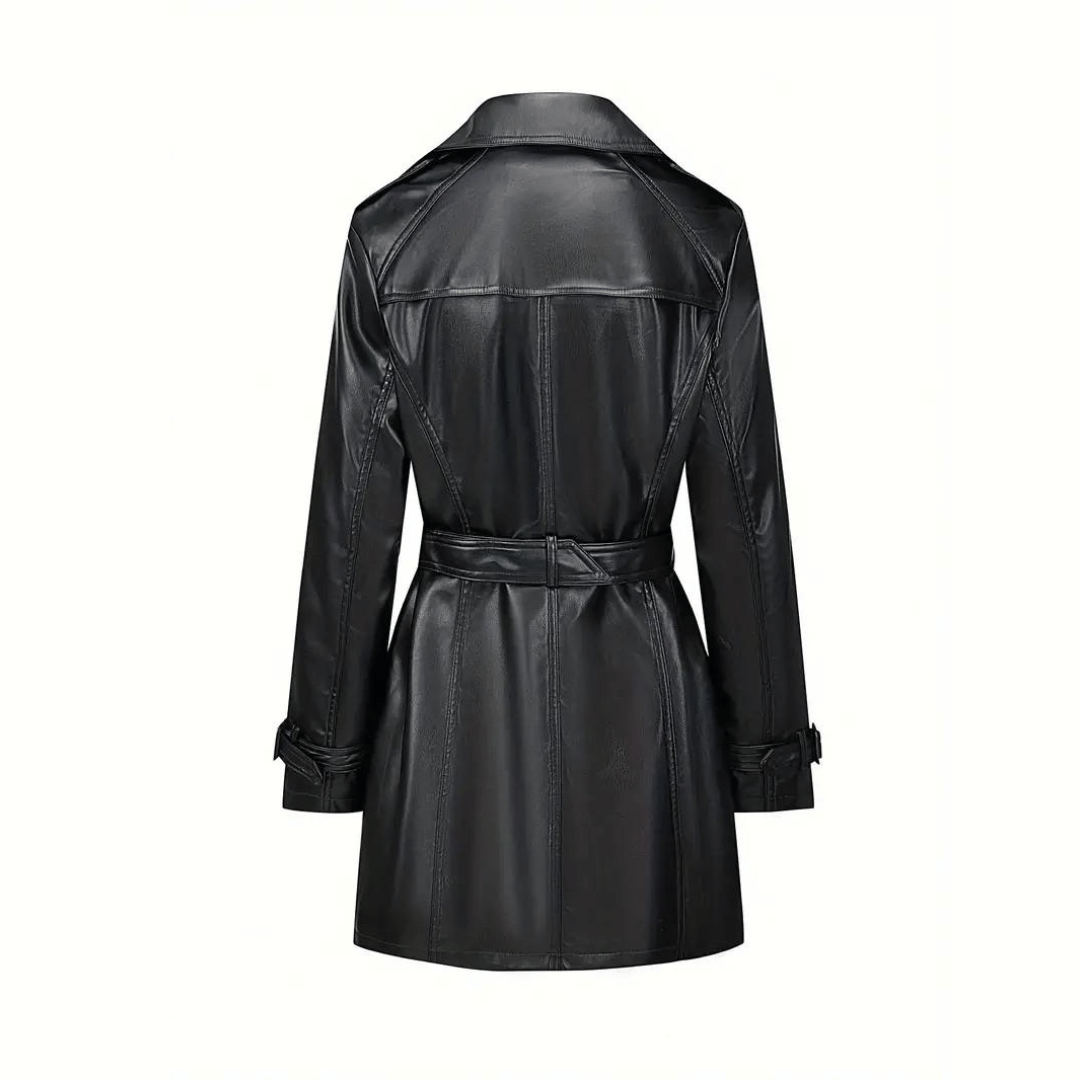 Valencia Noir Leder Trenchcoat für Frauen | Zeitlose Eleganz & Stil