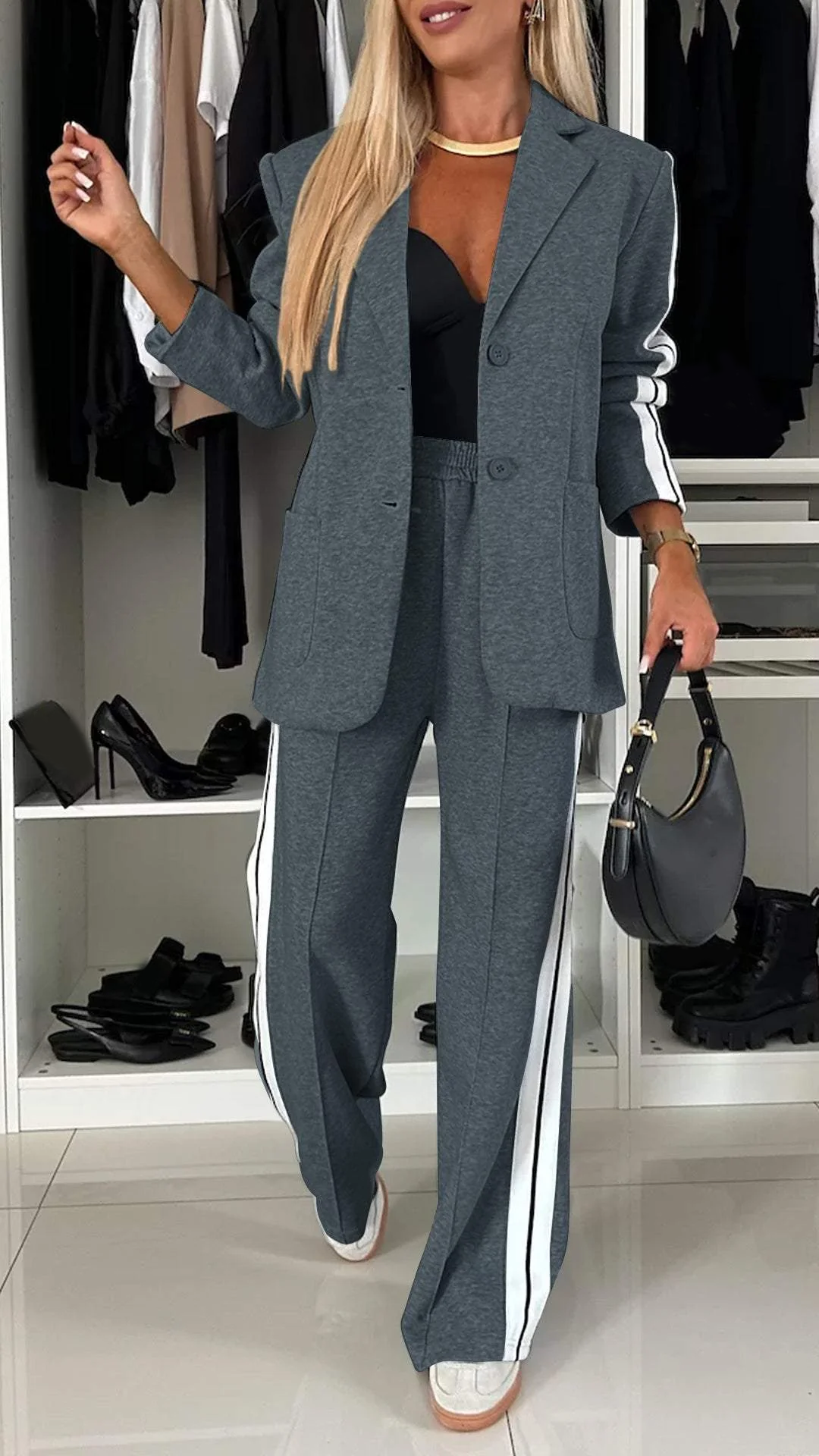 Langärmeliger Freizeitanzug für Damen mit Revers - Candace