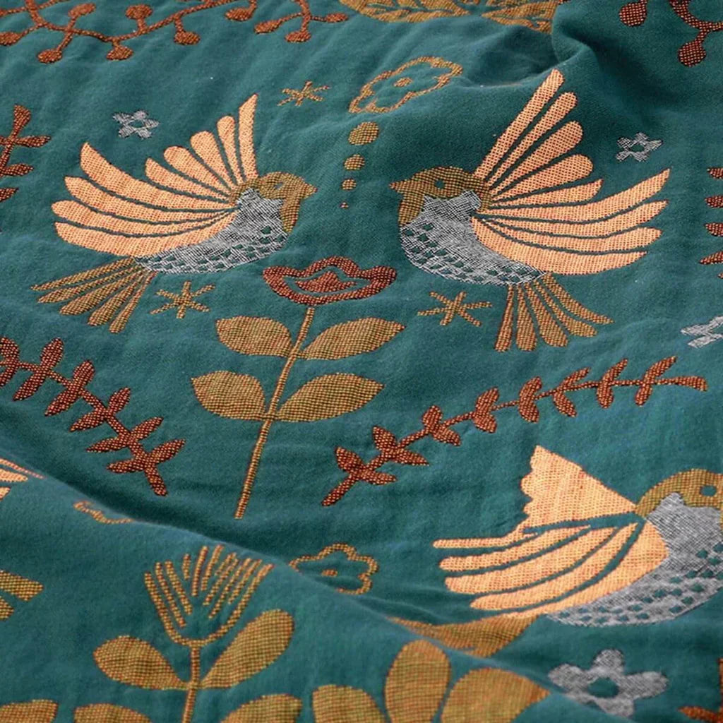 SkandiLoom – Couverture réversible en coton design scandinave – Oiseaux & Nature