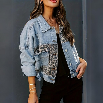 Wysse Jacket - Patchwork-Jeansjacke mit Leopardenmuster für Frauen