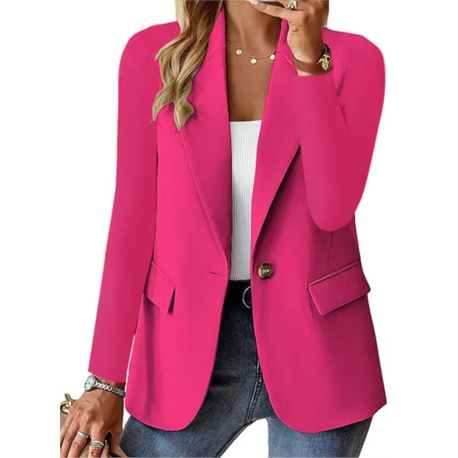 Lässige solide lange Ärmel schmale Tasche mit Schnalle Damen Blazer - Ari