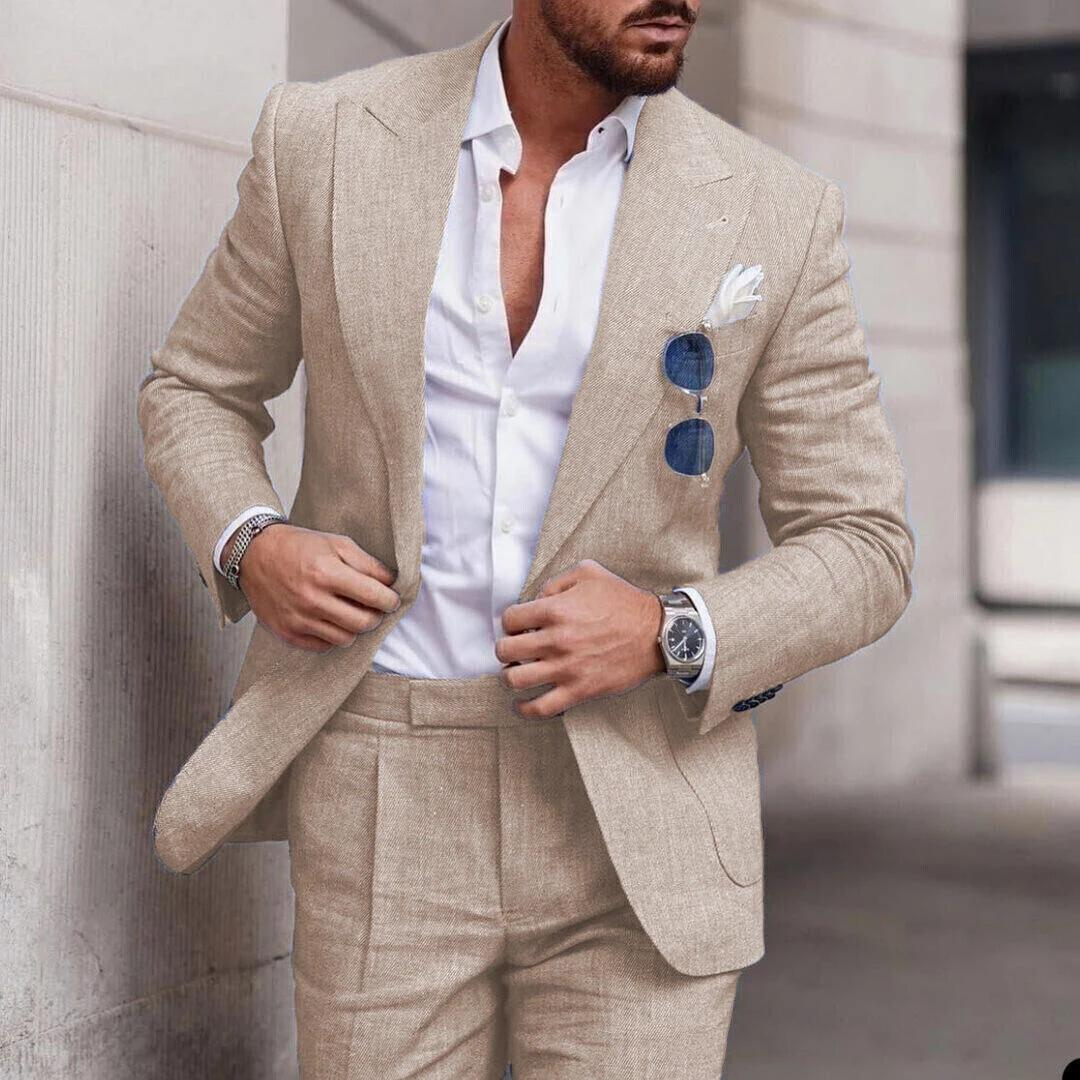Devako Robin - lněný 2dílný svatební oblek plážová párty elegantní pro muže