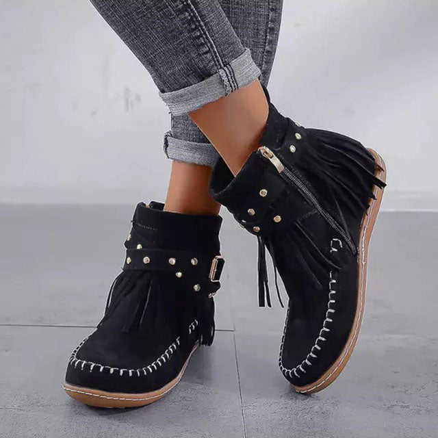 Jelaa - Warme Vintage-Stiefel mit Fransen
