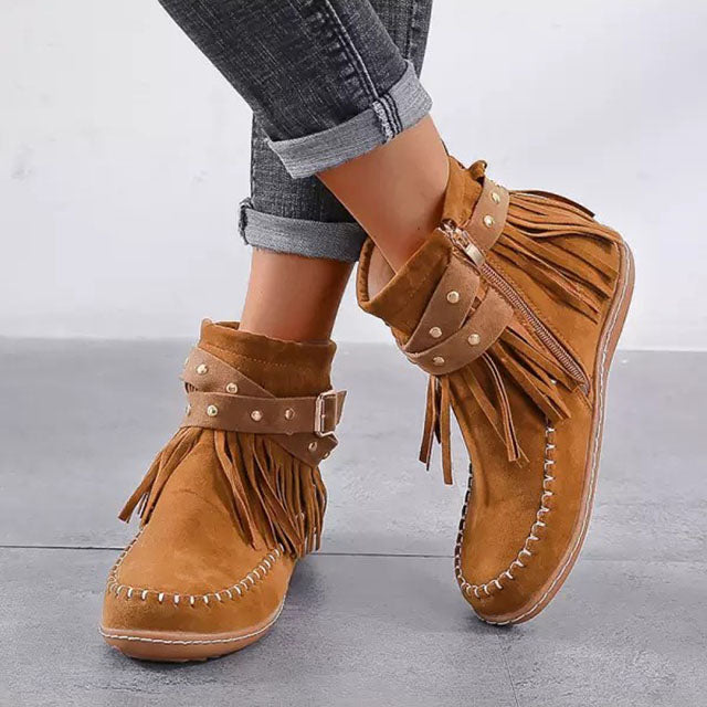 Jelaa - Warme Vintage-Stiefel mit Fransen