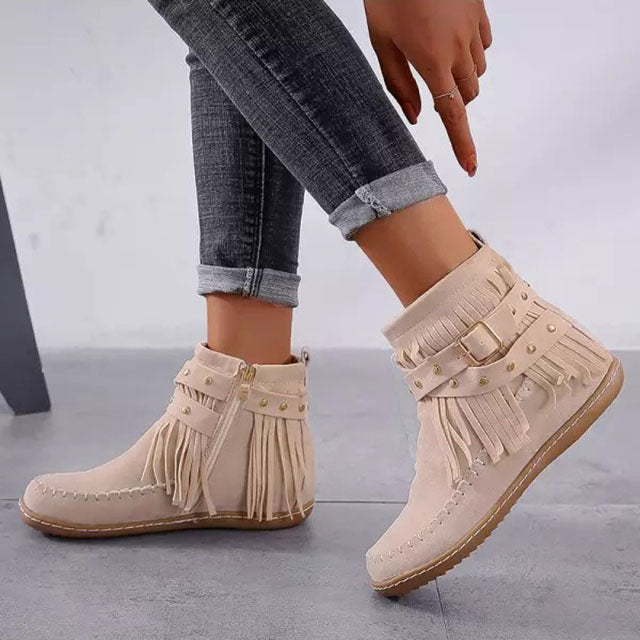 Jelaa - Warme Vintage-Stiefel mit Fransen