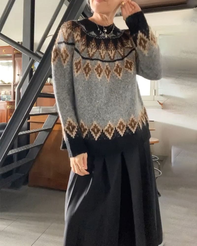 Devako Roma - Moderigtig geometrisk sweater med kontrasterende detaljer