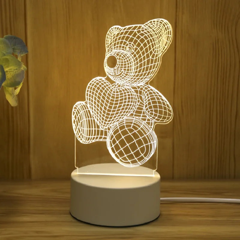 Lampe ours 3D – veilleuse LED USB pour enfants et bébés, décoration créative