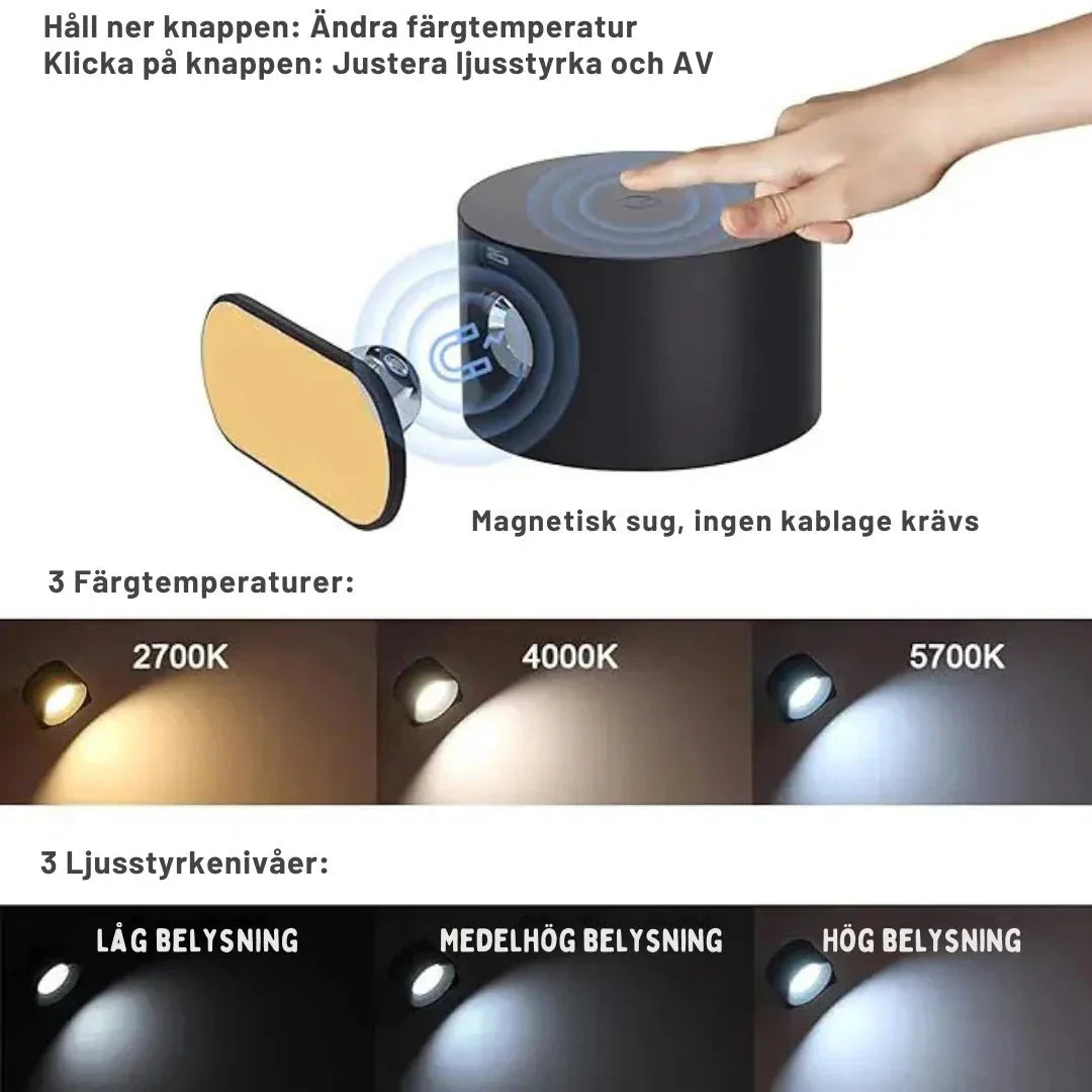 Lampada da parete senza fili – LED magnetica con telecomando e controllo luminoso flessibile
