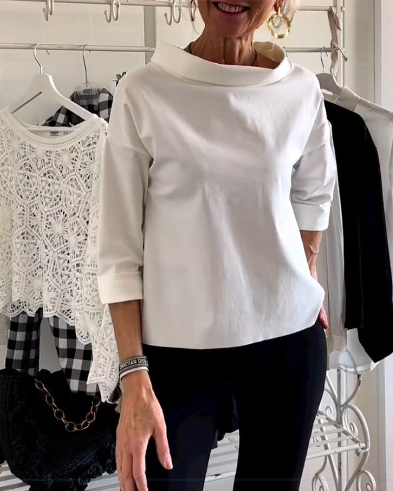 Weißes Netz-Top mit Revers – Zeitlose Eleganz neu definiert