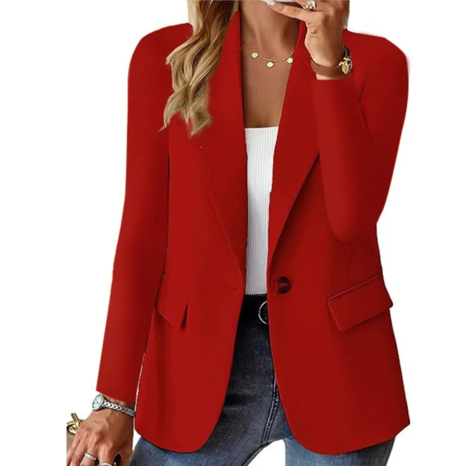 Lässige solide lange Ärmel schmale Tasche mit Schnalle Damen Blazer - Ari
