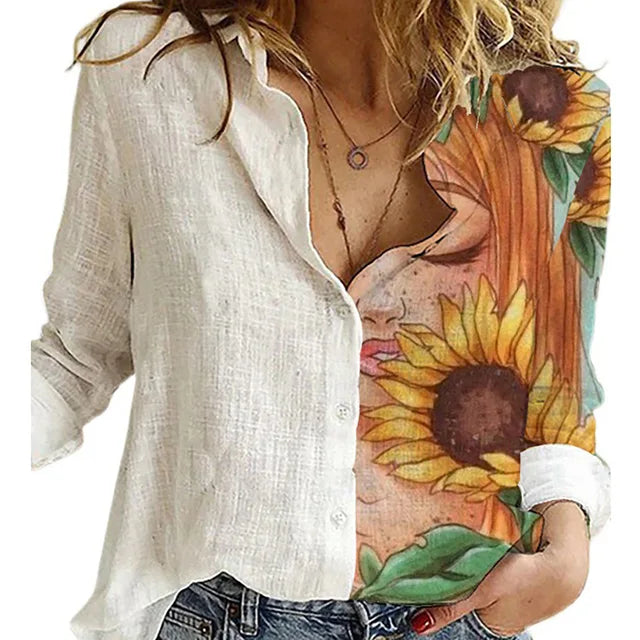 Langärmeliges Kleid mit Druck und Umlegekragen - Kaylee