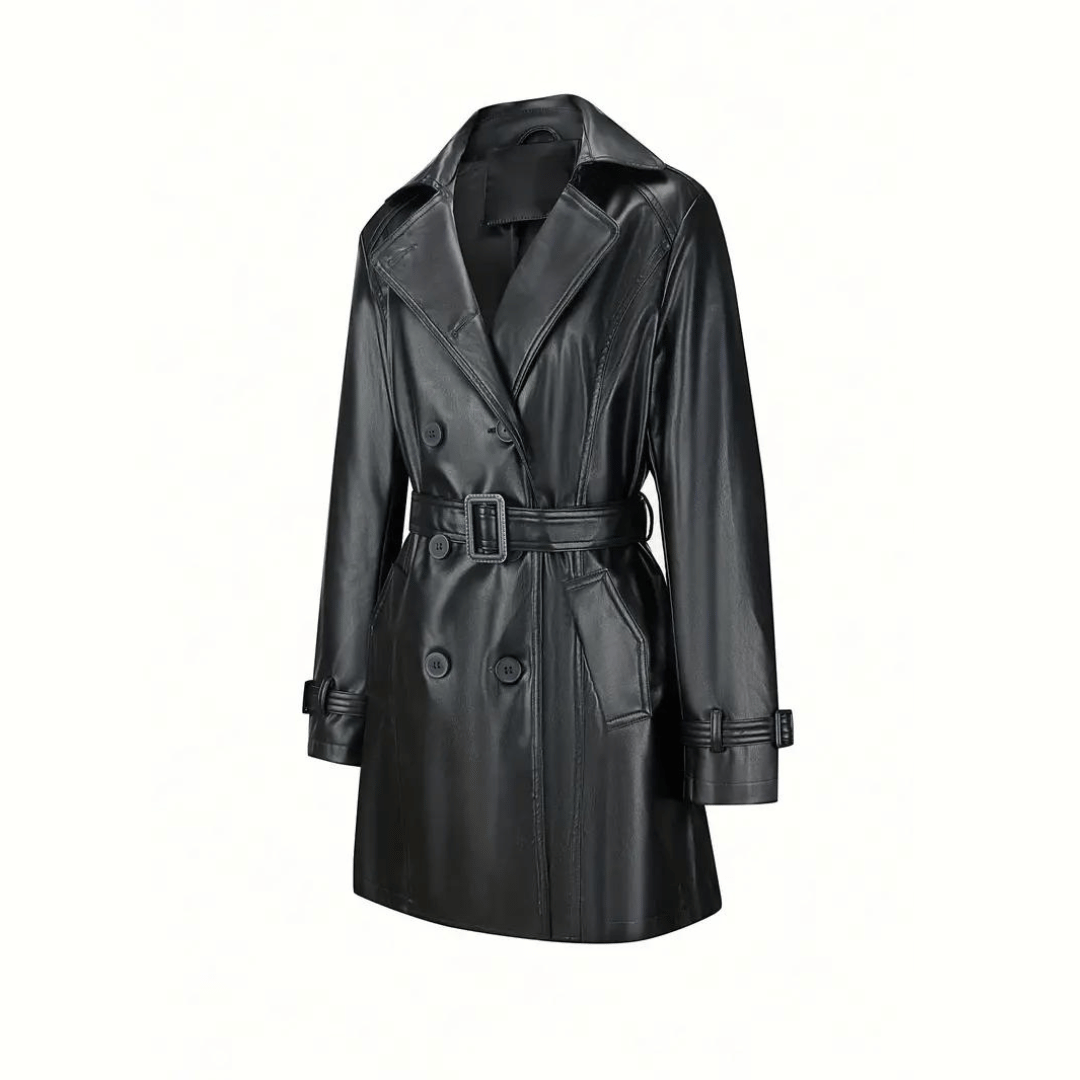 Valencia Noir Leder Trenchcoat für Frauen | Zeitlose Eleganz & Stil