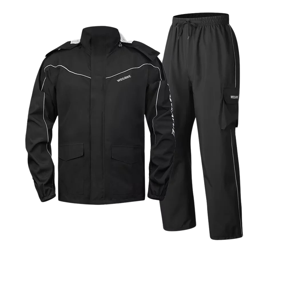 Wasserdichter Herren Motorrad Regenmantel mit Reflektoren, Schwarz/Grün, S-XXXL