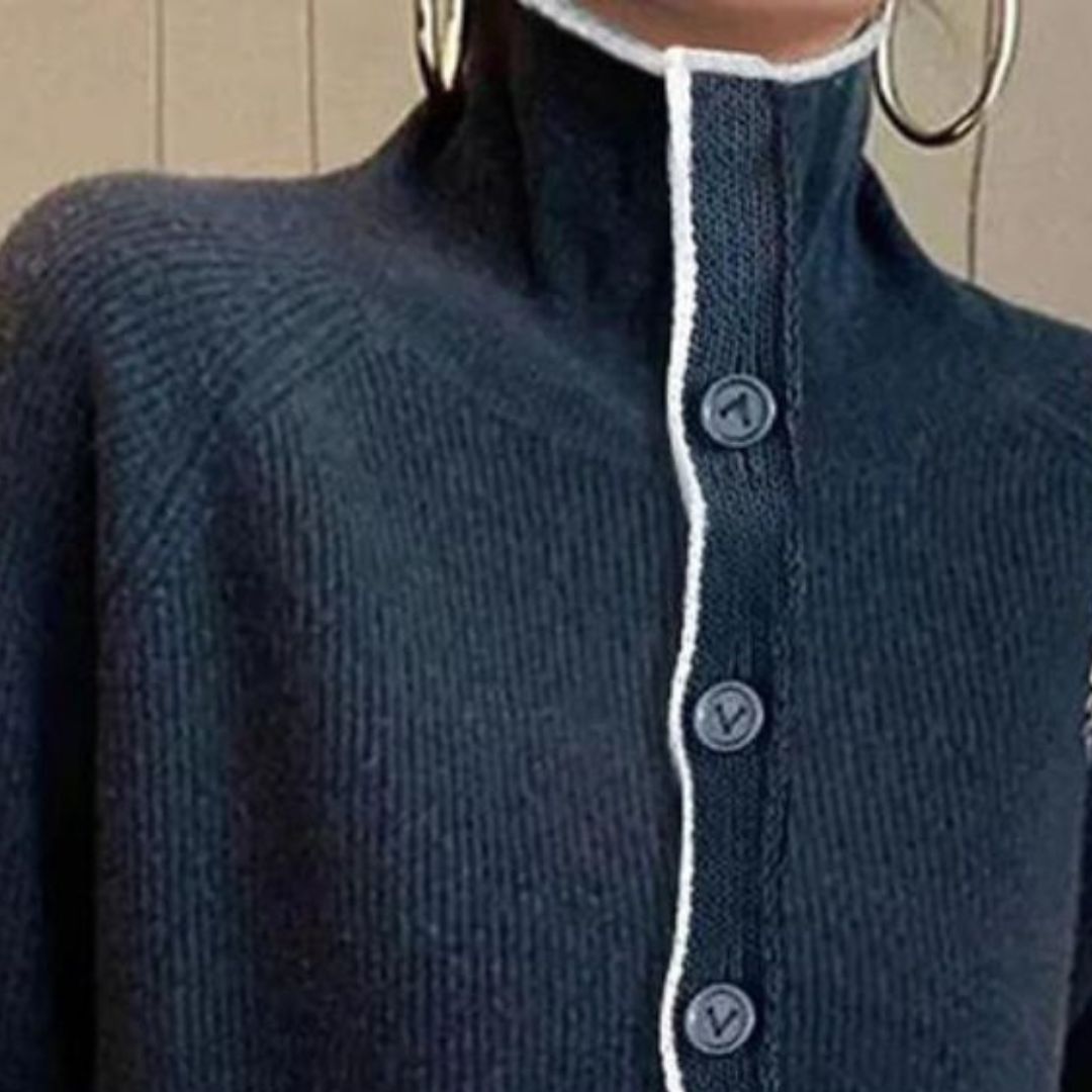 Elegante Strickjacke mit langem Hals - Floss