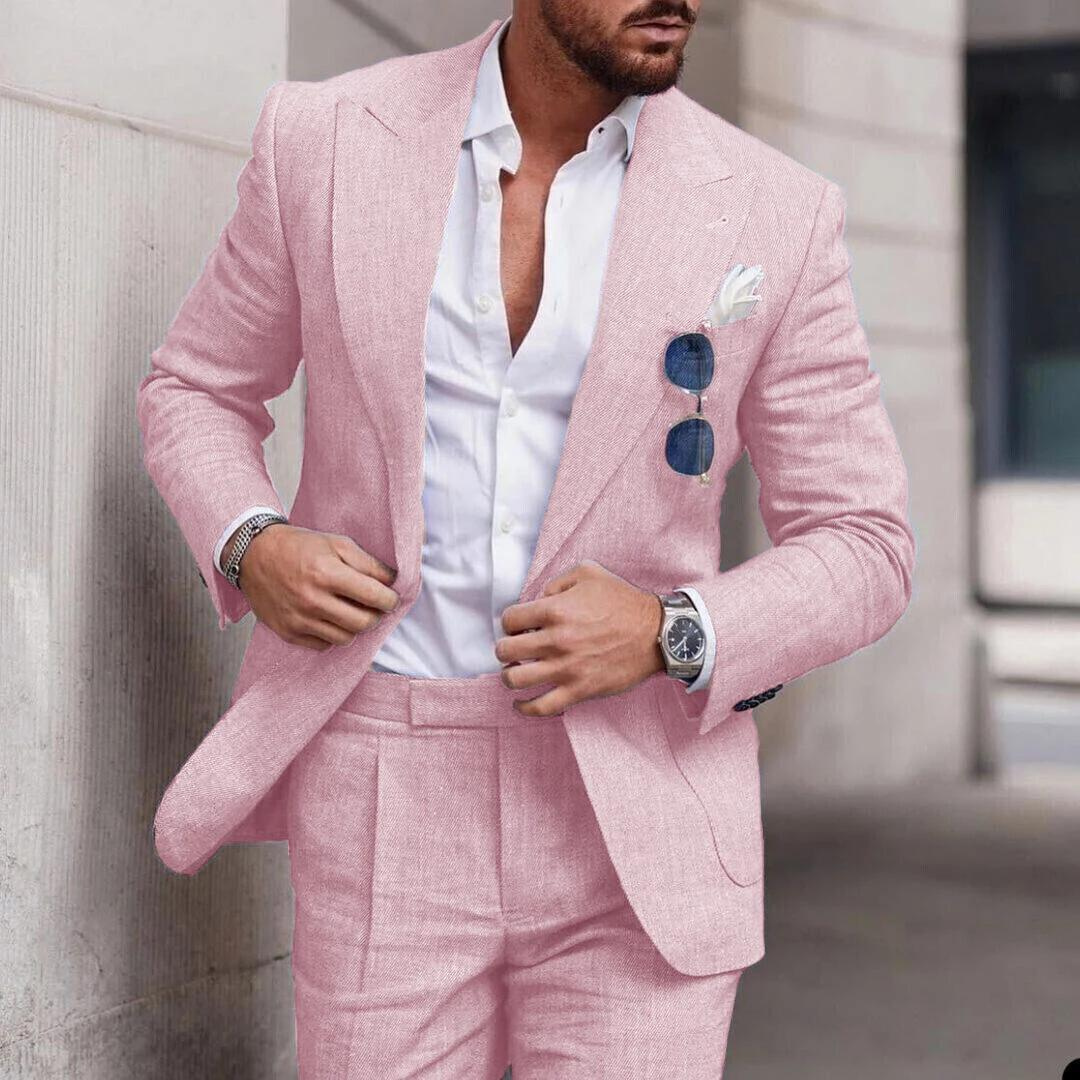 Devako Robin - lněný 2dílný svatební oblek plážová párty elegantní pro muže