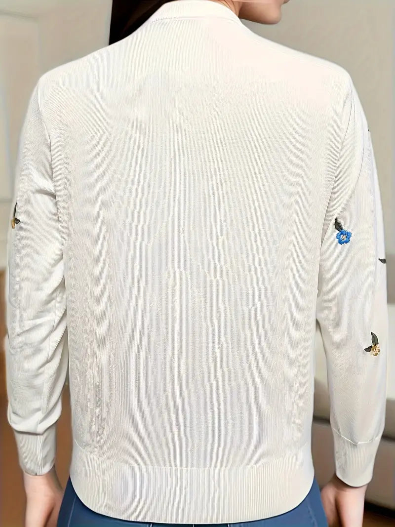 Bryer | Maglione a coste ricamato con motivo floreale - Comfort elegante per donna