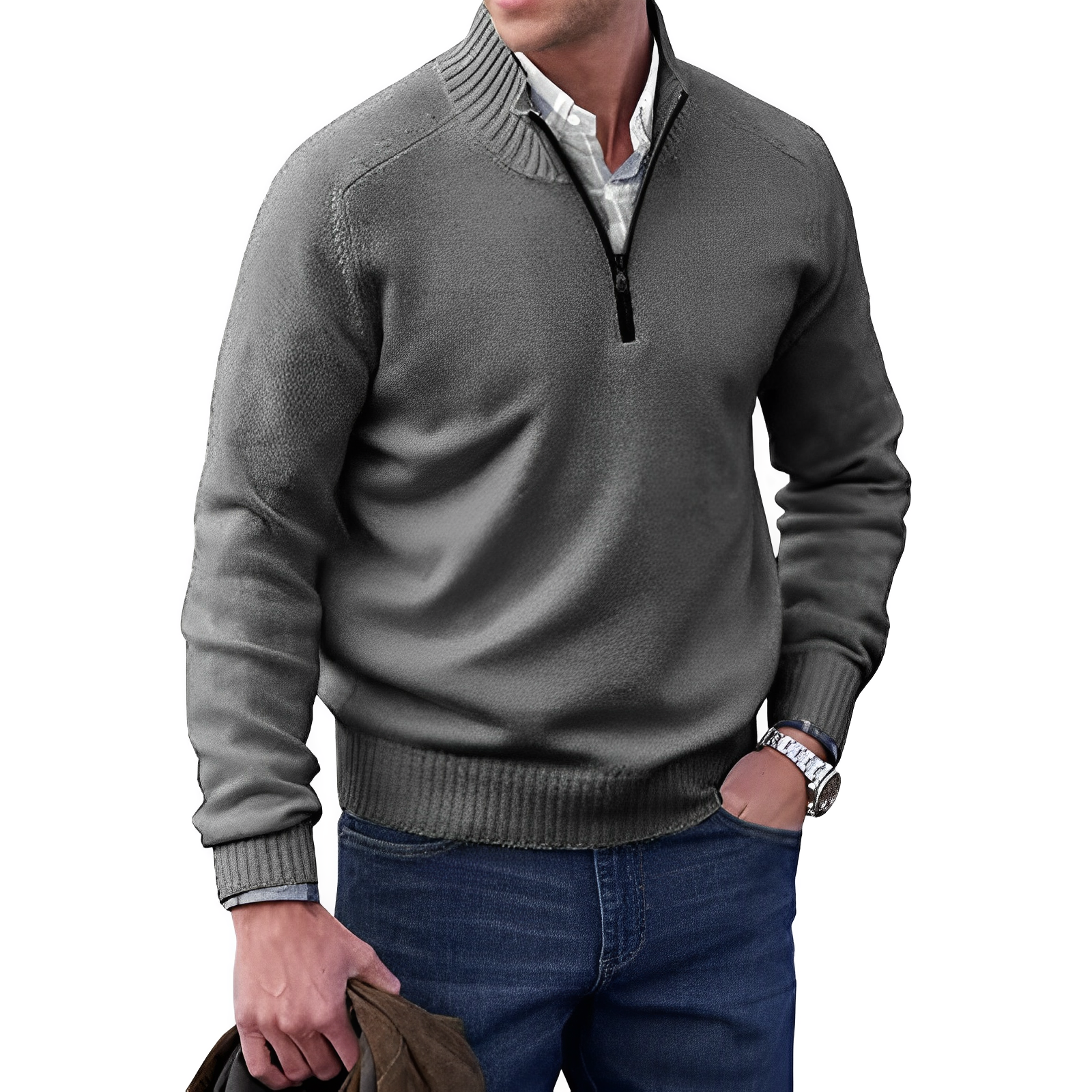 Maglione in cashmere da uomo con cerniera – pregiato maglione a collo alto