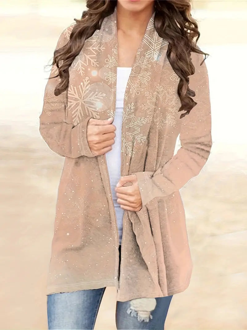 Cloe | Cardigan ouvert en tricot avec imprimé de Noël pour occasions festives