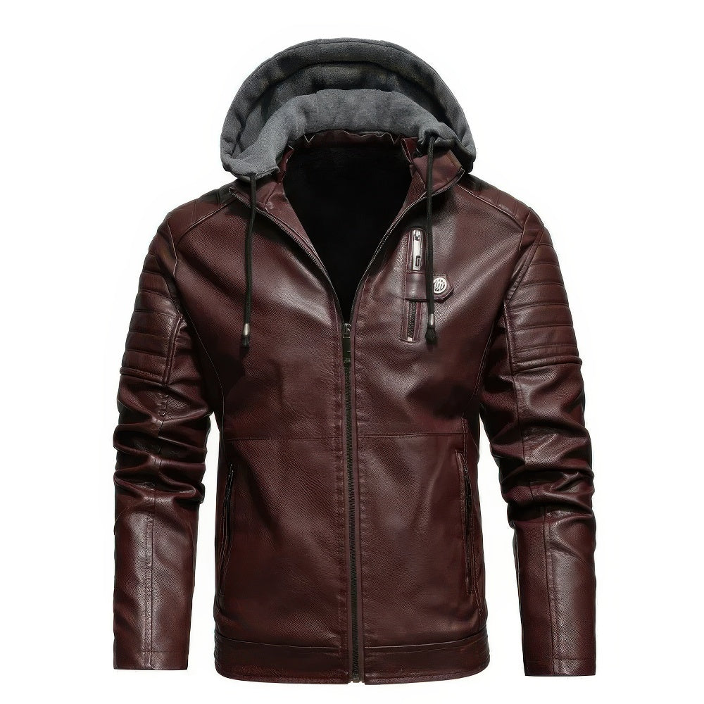 Cappotto invernale di pelle con cappuccio per uomo - lussuoso e comodo