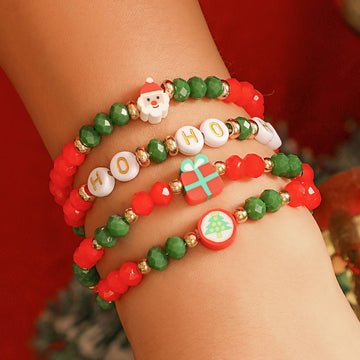4-teiliges Armbandset Weihnachten mit Kristallperlen & Schriftzug