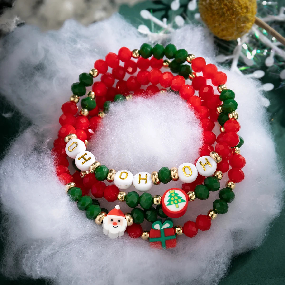4-teiliges Armbandset Weihnachten mit Kristallperlen & Schriftzug