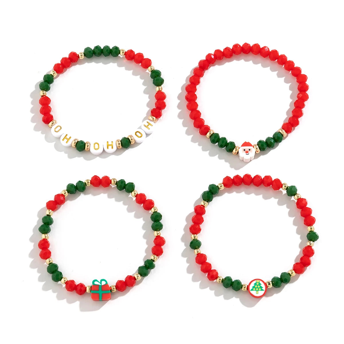 4-teiliges Armbandset Weihnachten mit Kristallperlen & Schriftzug