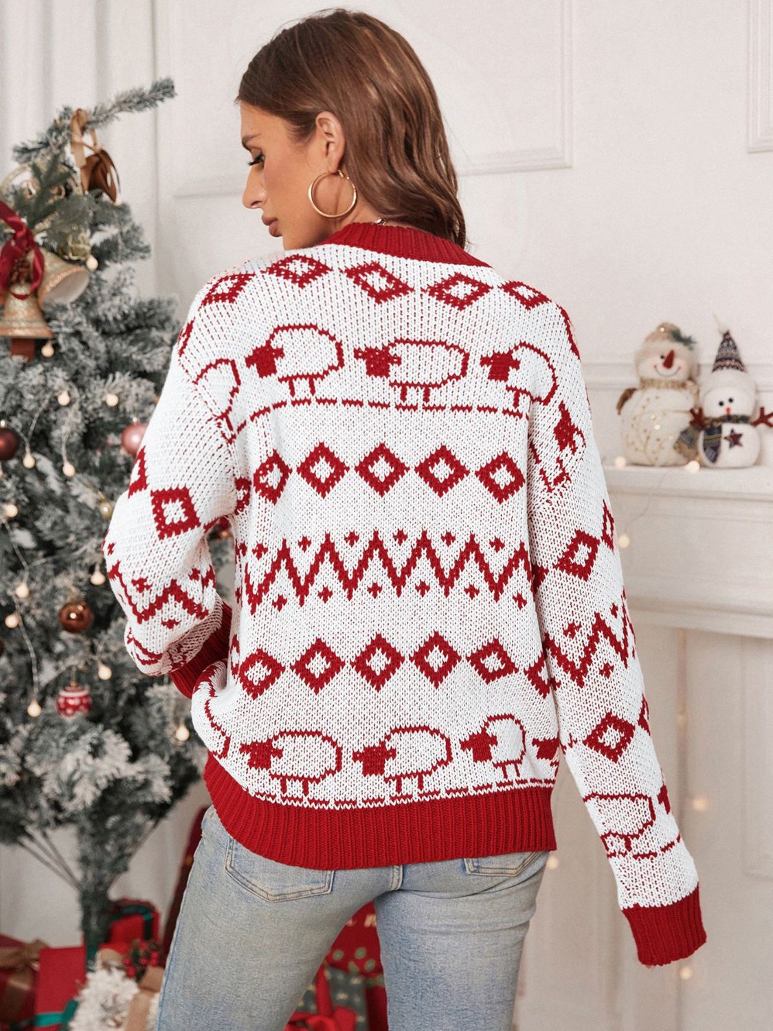 Perfee maglione geometrico - scollo rotondo e maniche lunghe